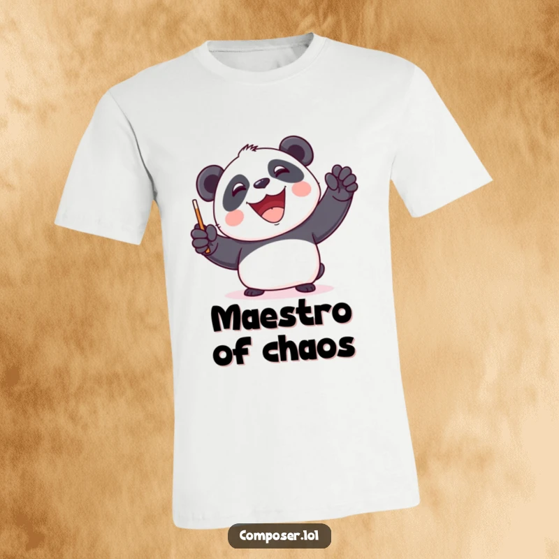 Funny Panda Conductor T-Shirt - A cheerful panda enthusiastically directing an imaginary symphony, perfect for music fans and gift-givers.