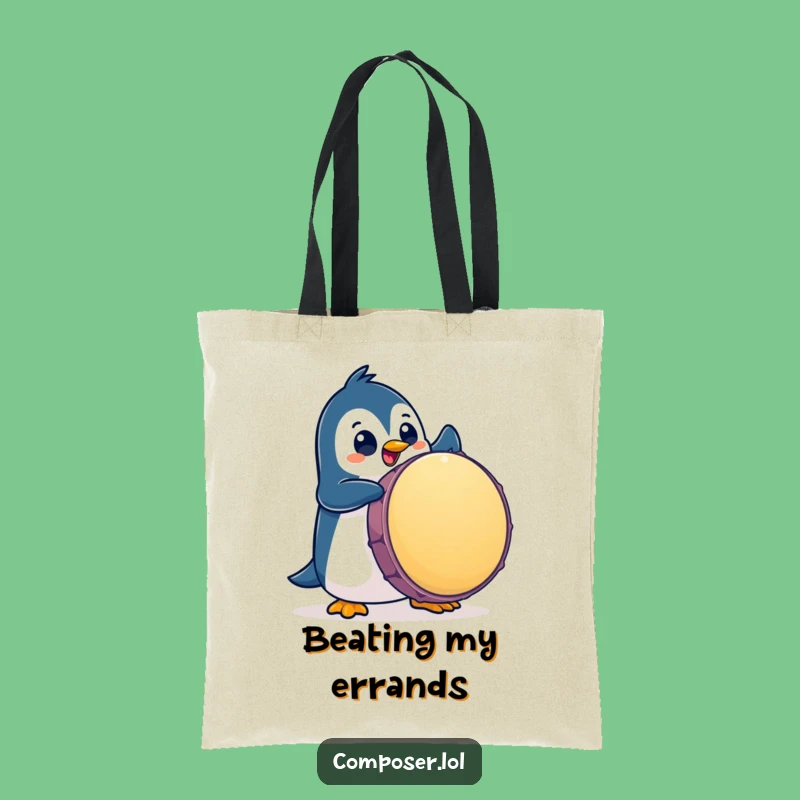 Funny Penguin Drum Beat Tote Bag: Hilarious Percussion Tote for Music Lovers