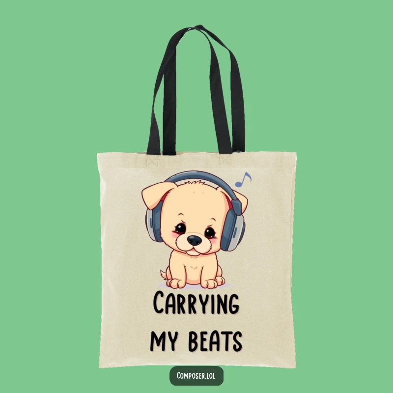 Funny Puppy Headphones Tote Bag - Carry Your Tunes in Style