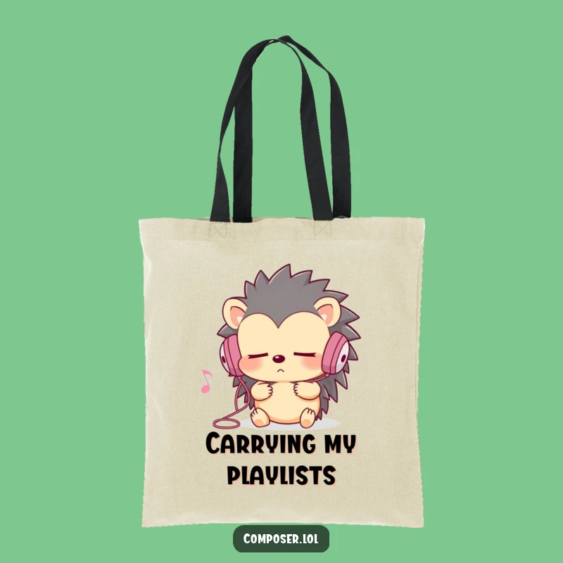 Funny Hedgehog Tote Bag: Music Obsessed Accessory, Ideal Grocery Gift for Her
