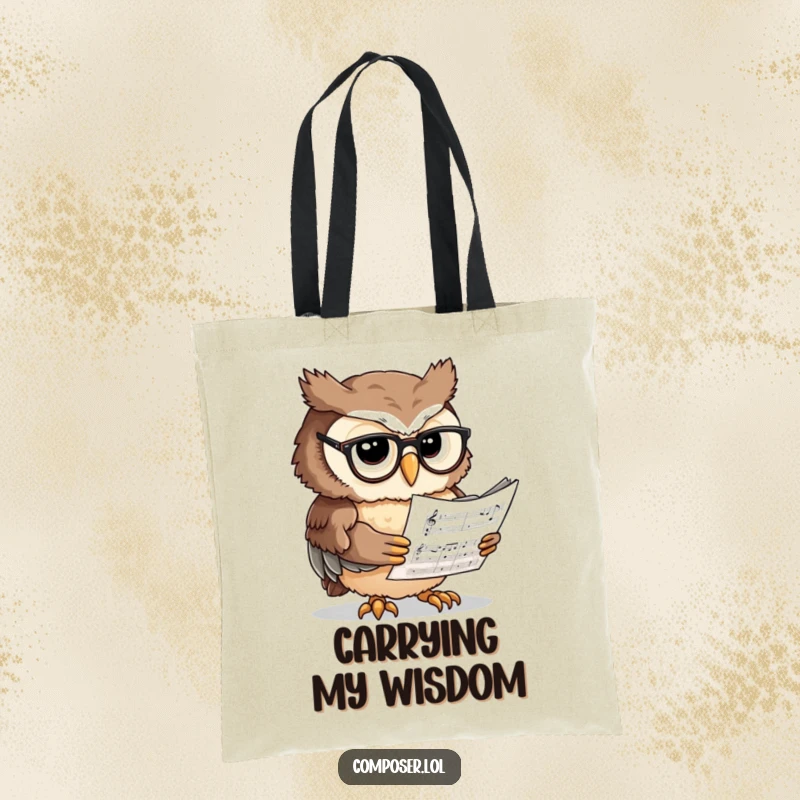 Funny Owl Scholar Tote Bag - An owl reading sheet music, perfect for groceries, books, and spreading academic humor.