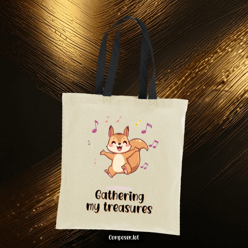 Funny Squirrel Music Tote Bag - A squirrel leaping between musical notes, perfect for groceries, books, and spreading musical cheer.