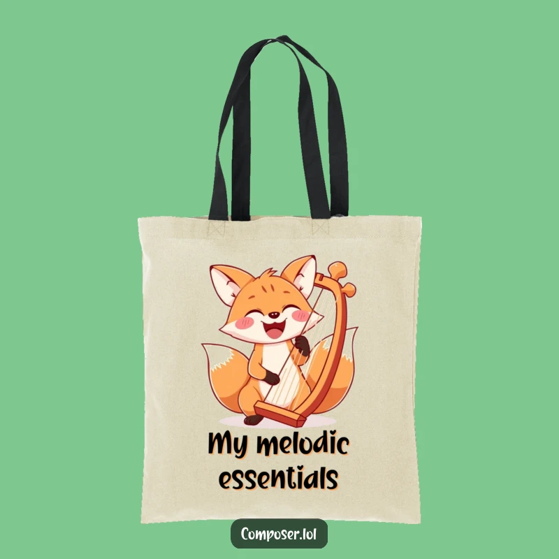 Funny Fox Harp Tote Bag: Musician's Carry-All, Whimsical Harp Bag Gift